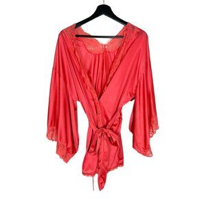 Vintage 60s Coral Long Kimono Sleeve Short Robe Medium or Large